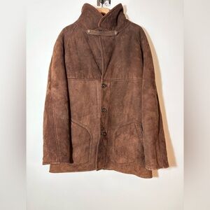 Vintage 1970’s Sheepskin Suede Coat Jacket Men’s Sz 56 Shearling Heavyweight